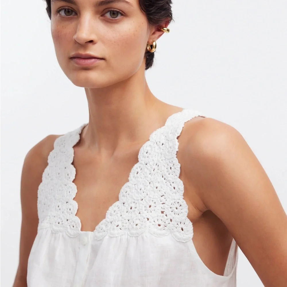 Madewell 100% Linen Embroidered V-Neck Bubble Top - Picture 2 of 7